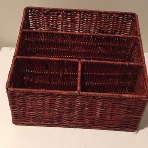 Vtg Woven Wicker Three Slot Mail or Letter Basket